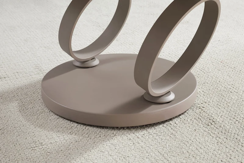 Table basse design DANCING RINGS ronde naturelle tournante en céramique travertin champagne grège