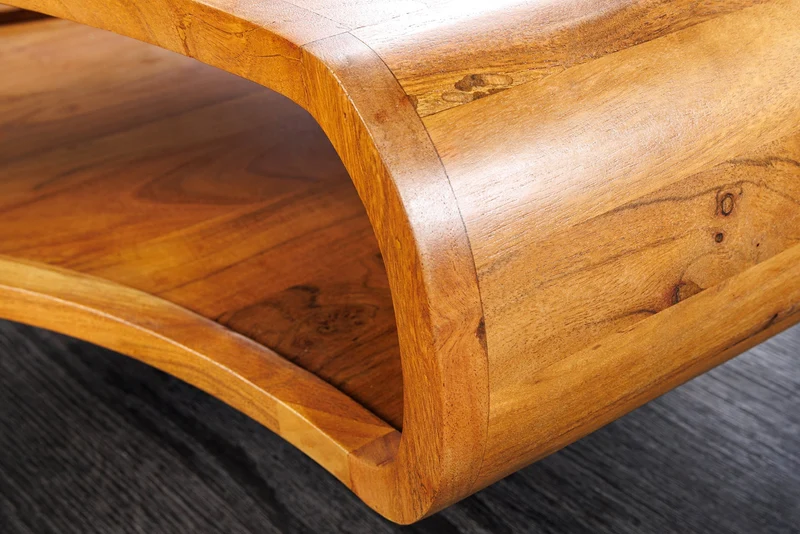 Table basse rétro ORGANIC LIVING 70cm bois massif d’acacia marron finition miel espace de rangement