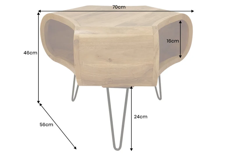 Table basse rétro ORGANIC LIVING 70cm bois massif d’acacia marron finition miel espace de rangement
