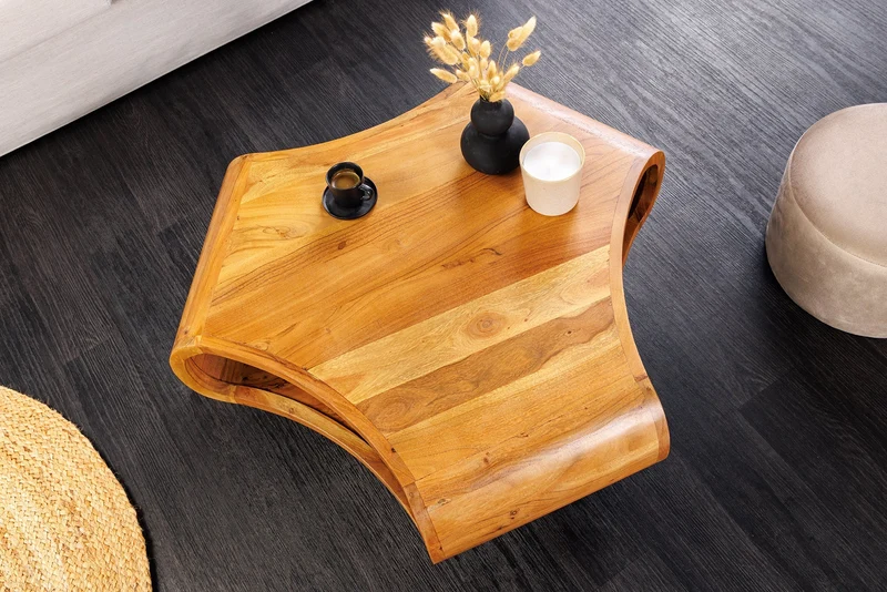 Table basse rétro ORGANIC LIVING 70cm bois massif d’acacia marron finition miel espace de rangement
