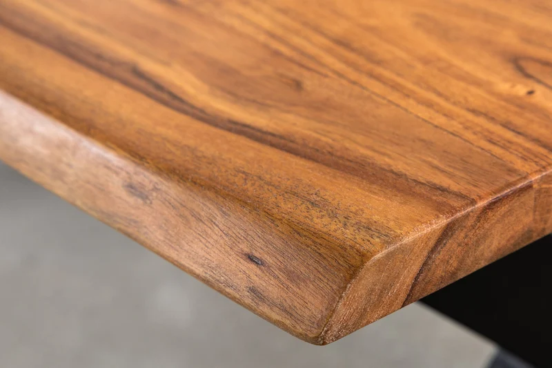 Table basse en bois massif MAMMUT 120 cm Acacia Finition Miel Cadre en X noir Plateau 2,5 cm