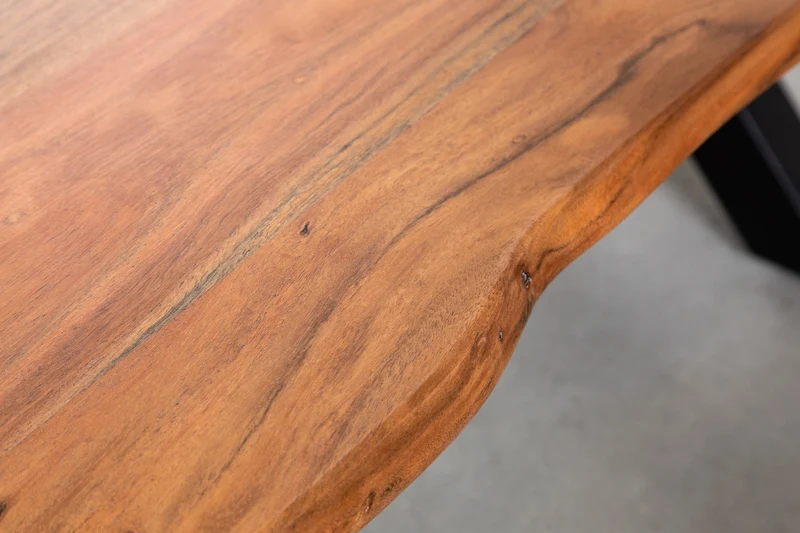 Table basse en bois massif MAMMUT 120 cm Acacia Finition Miel Cadre en X noir Plateau 2,5 cm