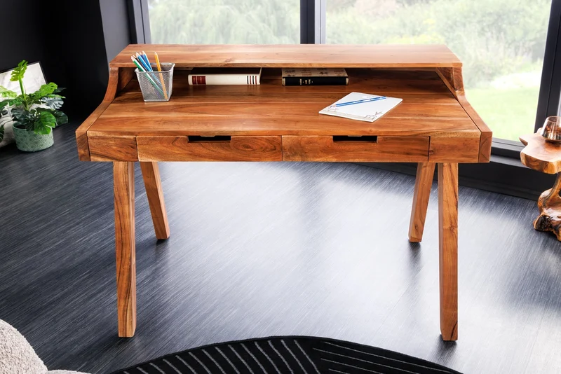 Secrétaire massif MONSOON 100cm bureau en bois d’acacia naturel