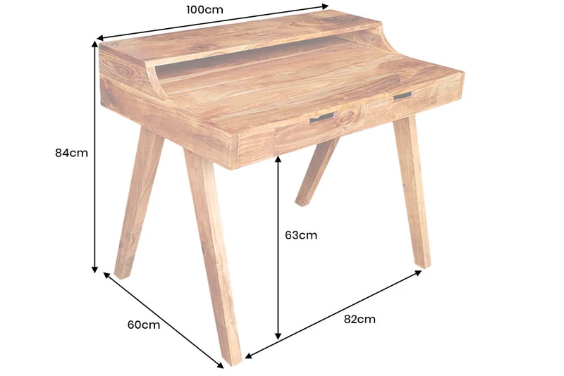 Secrétaire massif MONSOON 100cm bureau en bois d’acacia naturel