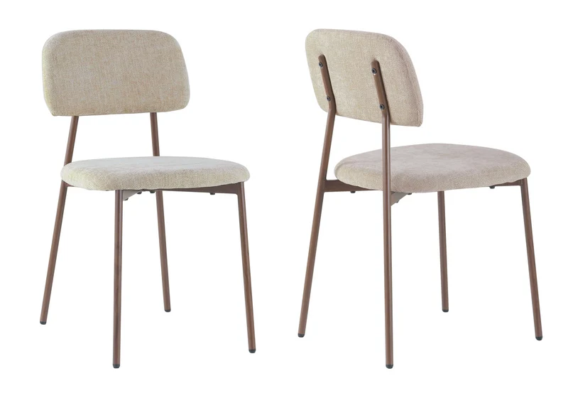 Chaise salle à manger tissu sable pieds noyer - Vika x4