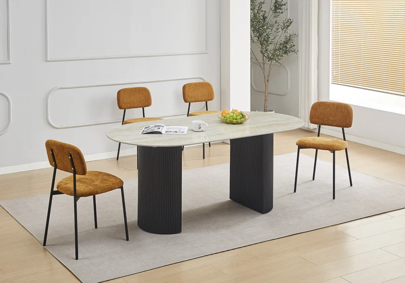 Chaise salle à manger tissu moutarde pieds noirs - Vika x4
