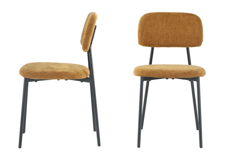 Chaise salle à manger tissu moutarde pieds noirs - Vika x4