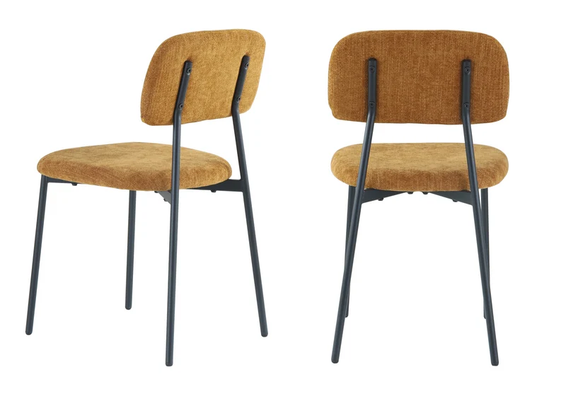 Chaise salle à manger tissu moutarde pieds noirs - Vika x4