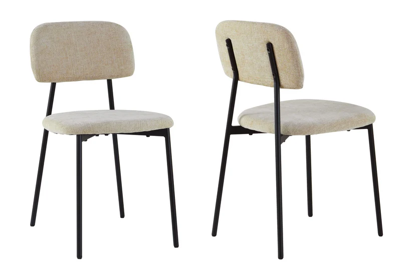 Chaise salle à manger tissu sable pieds noirs - Vika x4