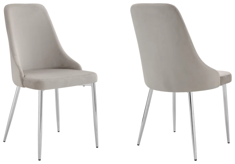 Chaise de table velours taupe pieds argentés - Sena x4