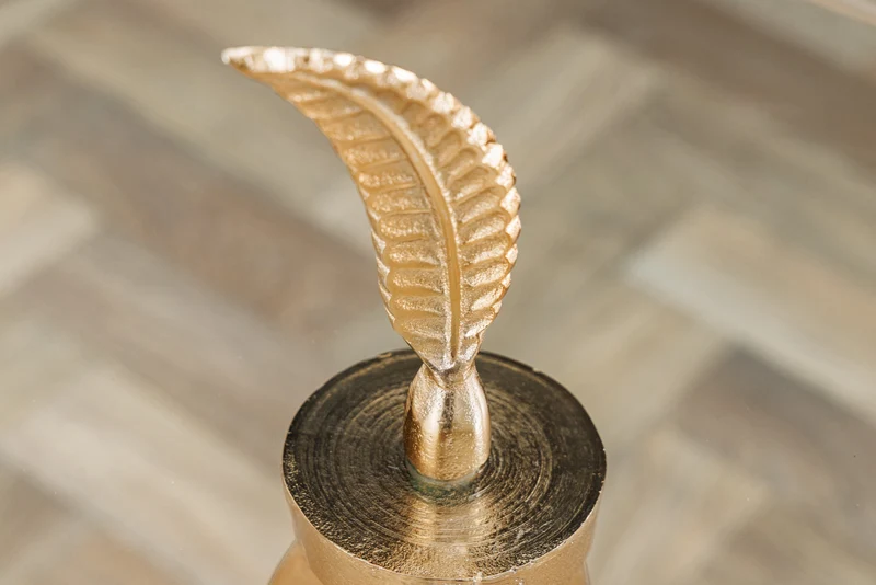 Table d’appoint extravagante FEATHER 65cm plateau en verre doré fait main ronde