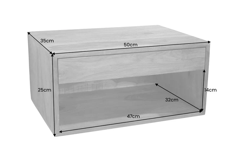 Table de chevet suspendue PURE 50cm tiroir en bois massif d’acacia marron finition miel