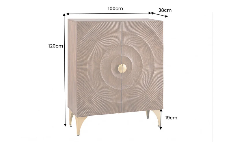 Buffet haut massif GOLDEN SUNSET 120cm en bois de manguier marron doré avec sculptures 3D