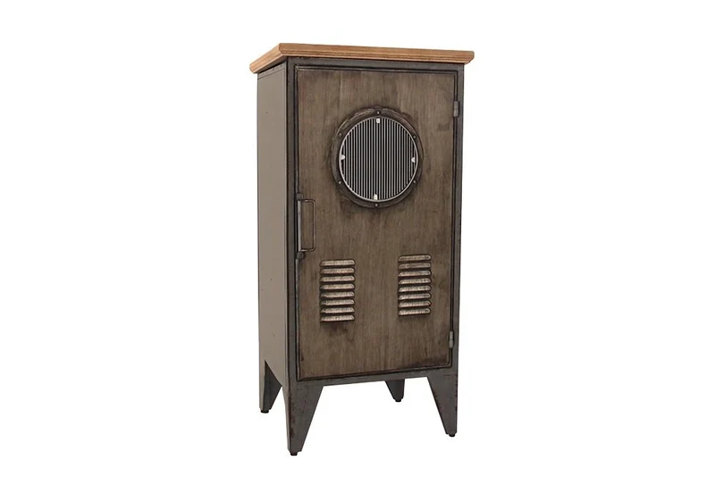 Armoire industrielle NAUTILUS 85cm casier vintage en bois massif métal gris naturel