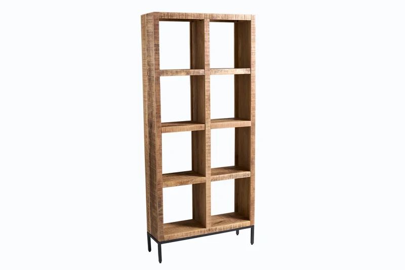 Etagère solide IRON CRAFT 176cm bibliothèque en bois de manguier huit compartiments design industriel
