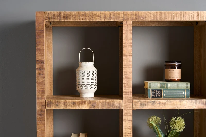 Etagère solide IRON CRAFT 176cm bibliothèque en bois de manguier huit compartiments design industriel
