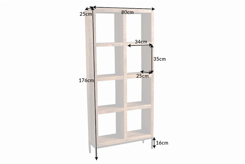 Etagère solide IRON CRAFT 176cm bibliothèque en bois de manguier huit compartiments design industriel