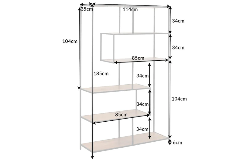 Bibliothèque industrielle SLIM LINE 185x114cm chêne sauvage noir six étagères