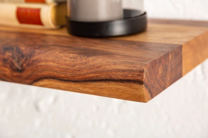 Etagère murale massive MAMMUT 80cm étagère finition pierre Sheesham marron avec bord arbre