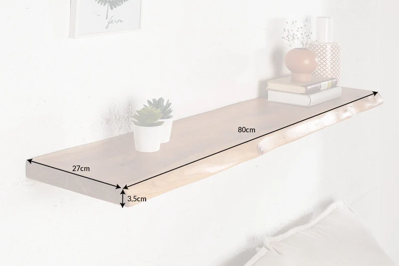 Etagère murale massive MAMMUT 80cm étagère en bois d’acacia avec bordure en arbre