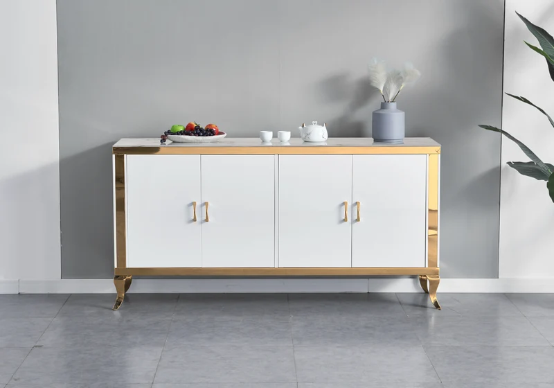 Buffet 4 portes marbre beige doré - Neo