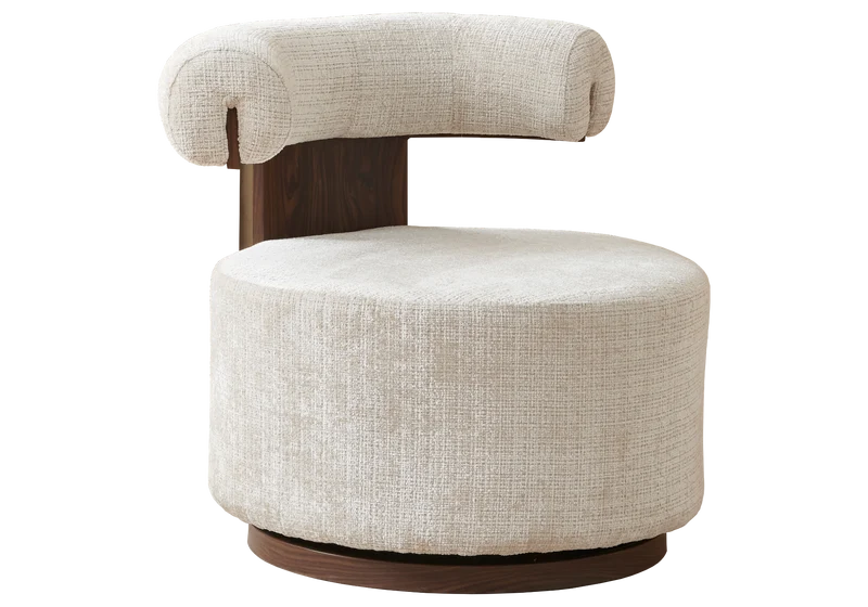 Fauteuil pivotant organique beige noyer - Oslo