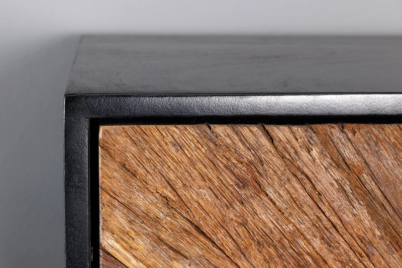 Buffet haut massif BARRACUDA 120cm en manguier marron avec façade en teck métal noir