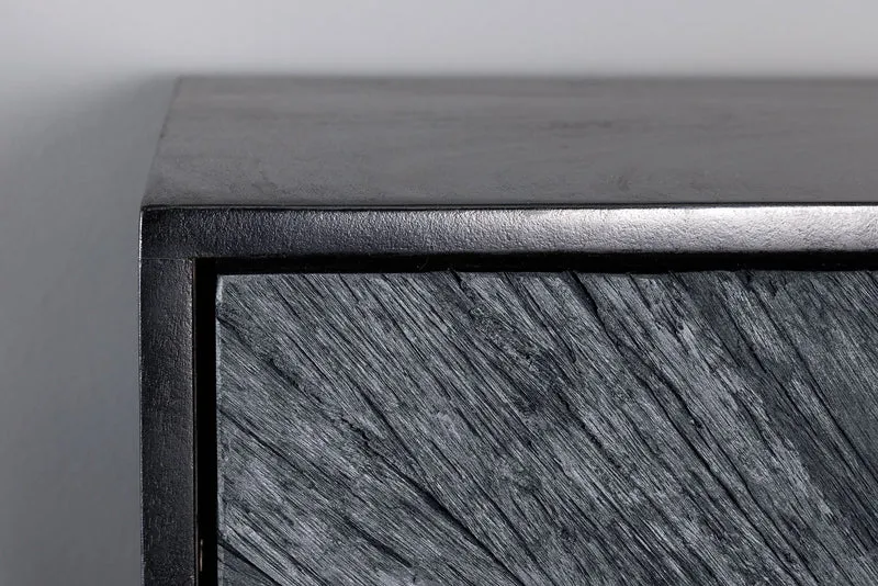 Buffet haut massif BARRACUDA 120cm en manguier gris façade teck métal noir
