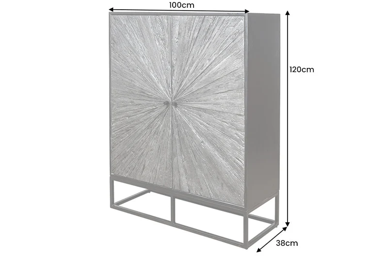 Buffet haut massif BARRACUDA 120cm en manguier gris façade teck métal noir