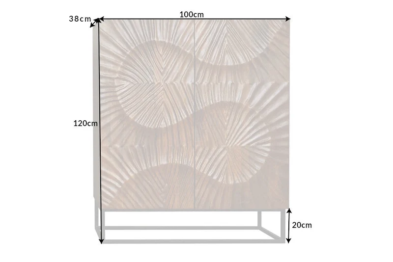 Buffet haut massif SCORPION 120 cm en bois de manguier marron avec sculptures 3D élaborées
