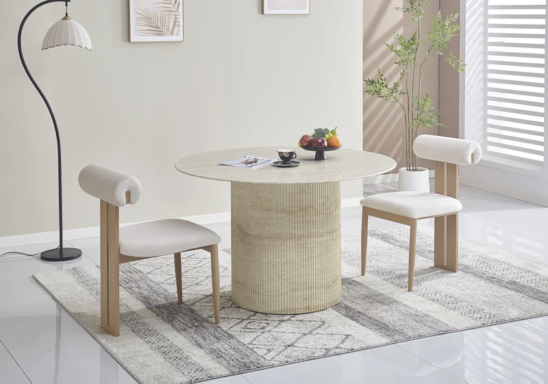 Chaise en velours beige et pieds bois naturel - Koto x2