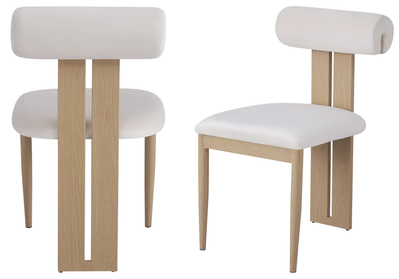 Chaise en velours beige et pieds bois naturel - Koto x2
