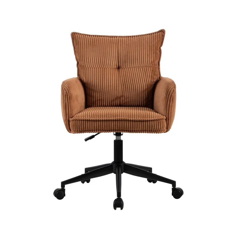 Chaise de bureau velours côtelé caramel