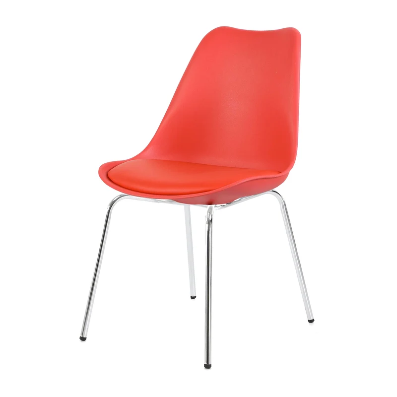 Chaise repas rouge pied chromé