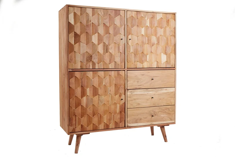 Bois massif Highboard MYSTIC LIVING 140cm acacia naturel surface 3D