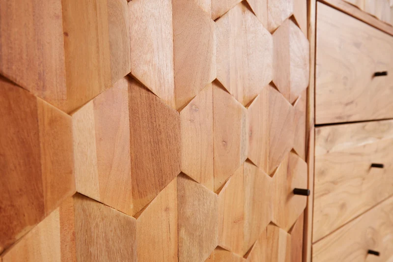 Bois massif Highboard MYSTIC LIVING 140cm acacia naturel surface 3D