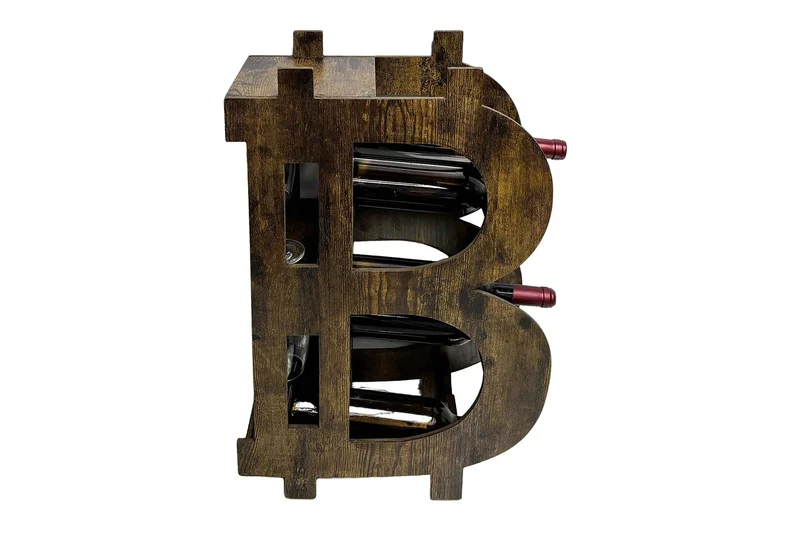 Casier à vin élégant BITCOIN 70cm étagère en bois naturel pour 10 bouteilles et 4 verres