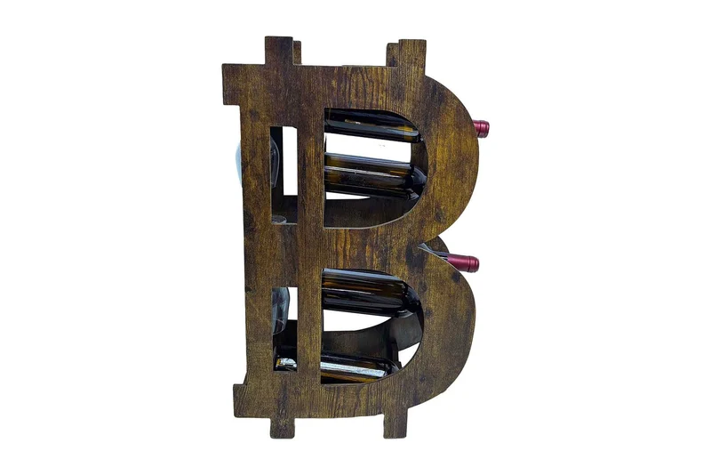 Casier à vin élégant BITCOIN 70cm étagère en bois naturel pour 10 bouteilles et 4 verres