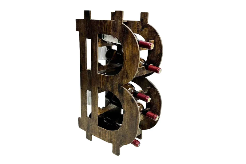 Casier à vin élégant BITCOIN 70cm étagère en bois naturel pour 10 bouteilles et 4 verres