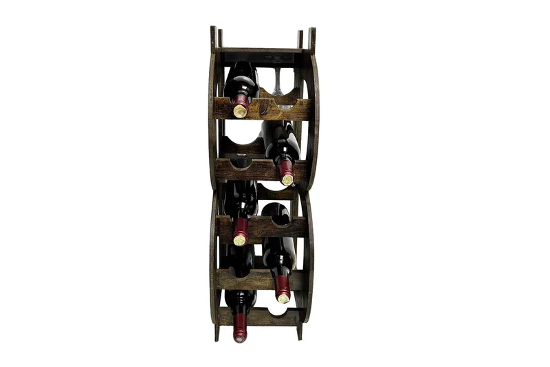 Casier à vin élégant BITCOIN 70cm étagère en bois naturel pour 10 bouteilles et 4 verres