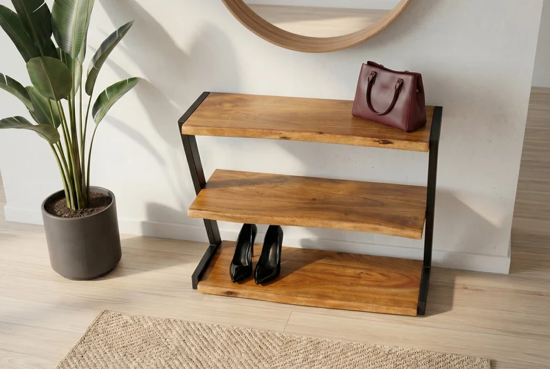 Meuble à chaussures massif MAMMUT 75cm étagère en bois d’acacia finition miel marron