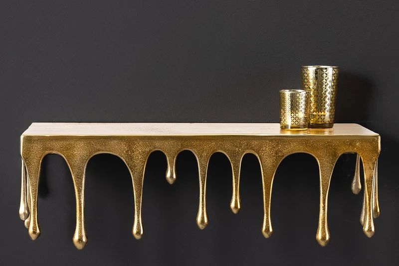 Handgefertigtes Wandregal LIQUID LINE 60cm gold antik Metall Tropfen-Design