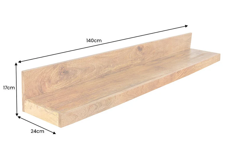 Etagère murale solide MAKASSAR 140cm en bois de manguier naturel fait main