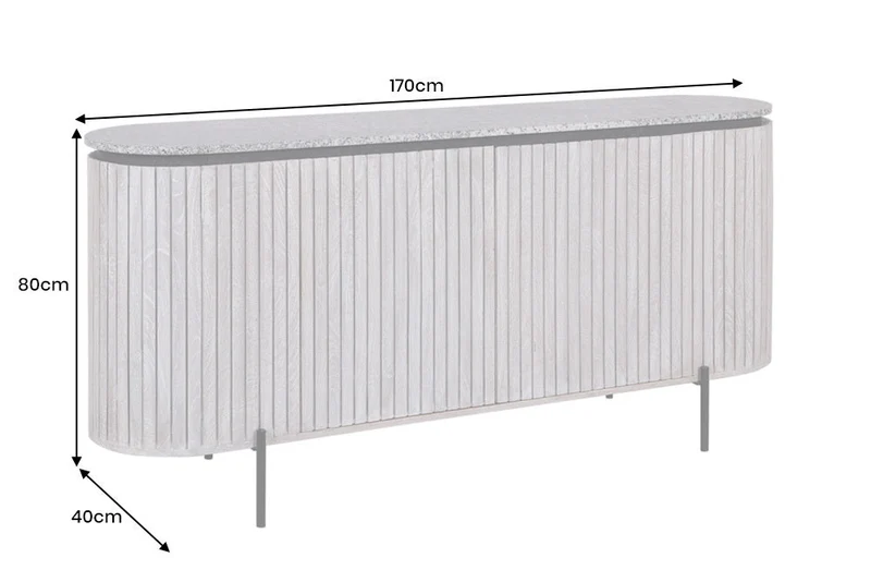 Buffet massif ADLON 170cm en manguier brossé gris avec plateau en marbre blanc