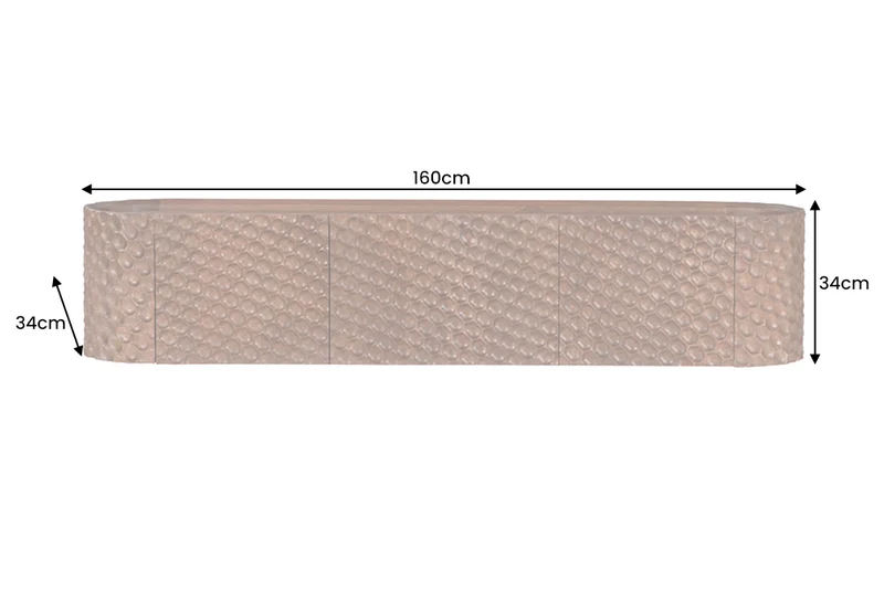 Meuble TV suspendu ADLON 160cm en manguier marron, façade 3D massive en structure nid d’abeille