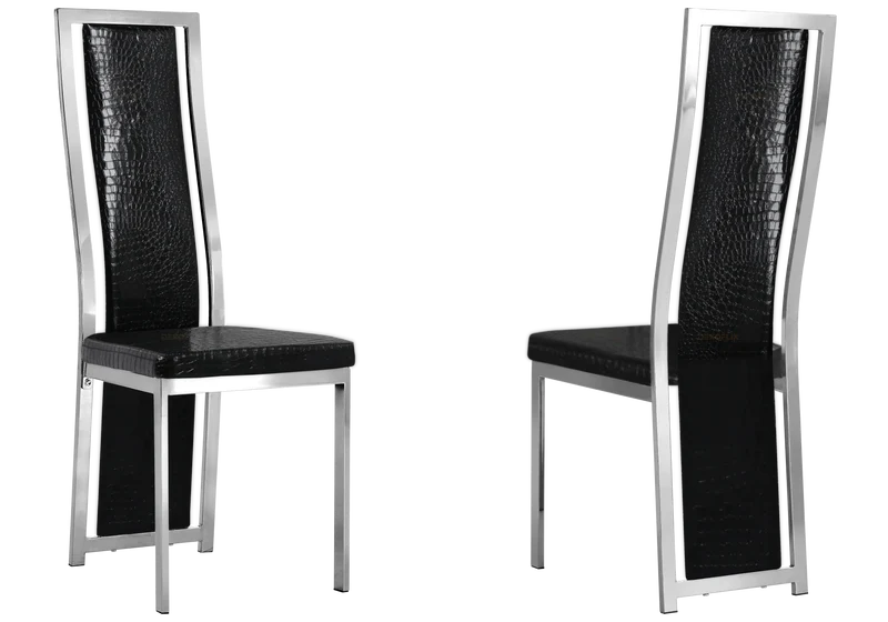 Chaise argentée croco noir baroque - Dia x6