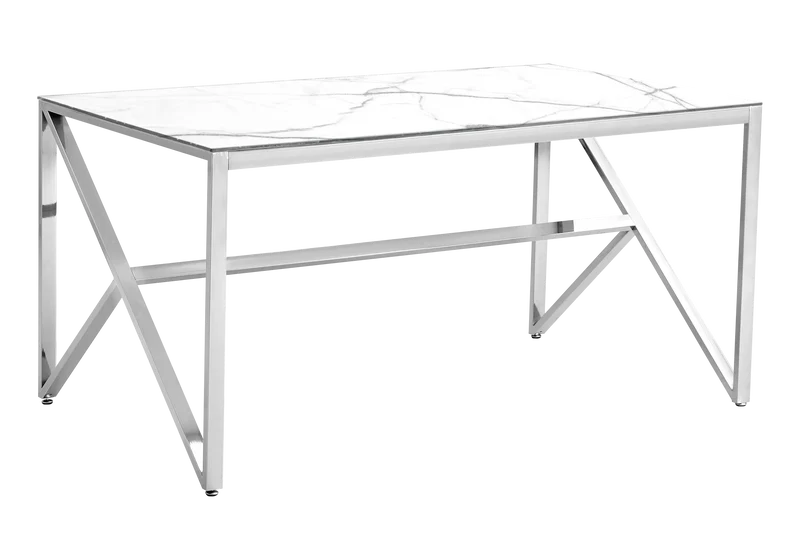 Table à manger argentée marbre blanc - Jessy