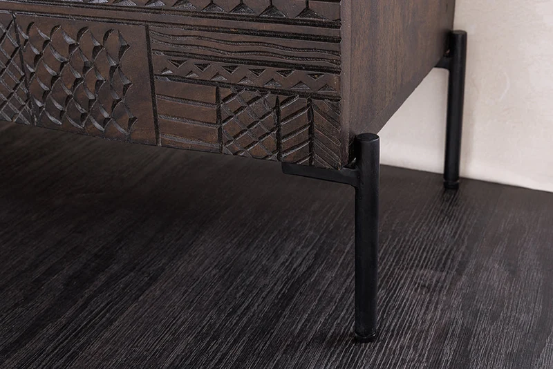 Buffet massif TRIBAL 180cm en manguier marron antique Façade 3D nombreux rangements