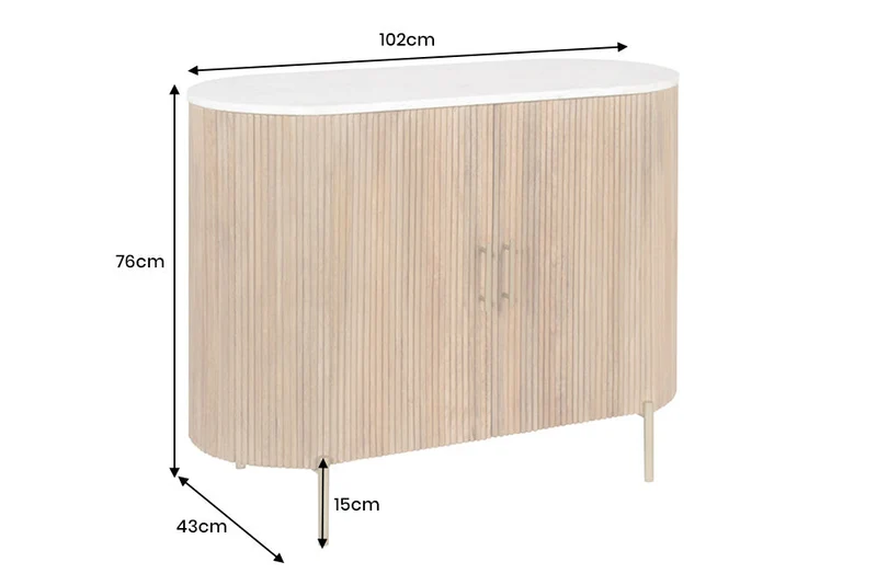 Buffet massif TRES CHIC 105cm bois de manguier naturel marbre blanc métal doré