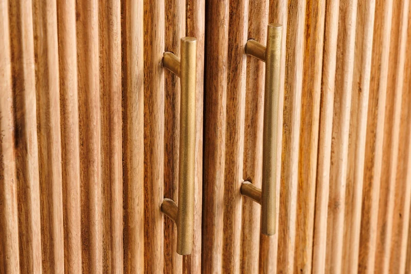 Buffet massif TRES CHIC 75cm bois de manguier naturel marbre blanc métal doré